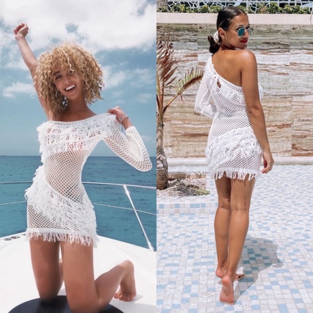 $178 TULAROSA CROCHET FRINGE DRESS FESTIVAL INFLUENCER HADID LOVERS FRIENDS BOHO